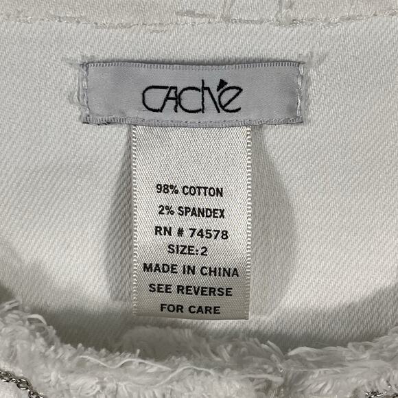 Cache White Denim Jacket Size 2 vintage Silver Buttons - Picture 3 of 8